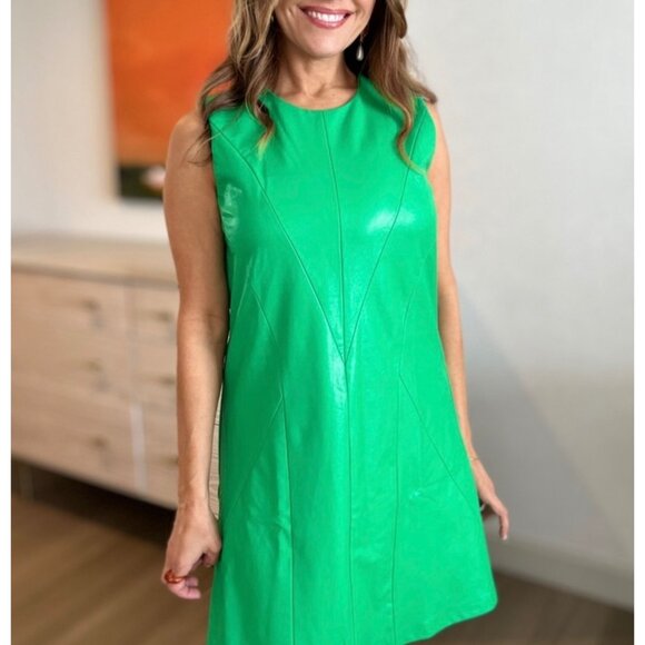 Amanda Uprichard New York Harlow Faux Leather Mini Dress in Green Size M - Picture 4 of 16